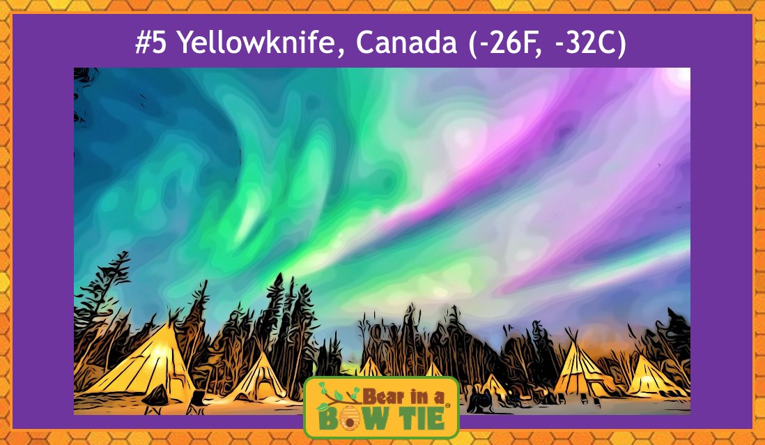 Number 5: Coldest cities in the world
Yellowknife is the capital of #NorthWest  Territories in #Canada Situated over ancient #volcanicrock, its located in the middle of the #AuroralOval and is the best place to see the #AuroraBorealis  #January temperatures can go as low as 32c🥶