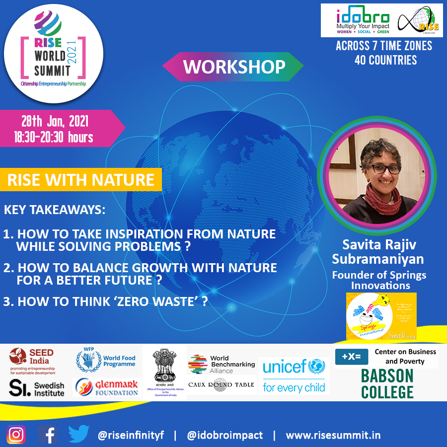 RISEInfinityF's tweet image. ‘RISE with NATURE’ Workshop by Savita Rajiv Subramaniyan at the RISE World Summit
2021.
For Special Discount BEFORE 15th Jan 2021, Use Code “HNY50”
Registration is an All Access Pass to all Events - risesummit.in/rws-2021-regis…

#rws2021 #idobro #riseinfinity