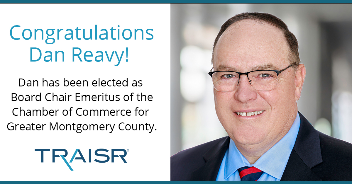 TRAISR Software (@traisr) on Twitter photo <a href="/danreavy/">Daniel J. Reavy</a>, General Manager - Business Development for <a href="/Traisr/">TRAISR Software</a> has been elected as Board Chair Emeritus of the <a href="/chambergmc/">The Chamber of Commerce for Greater Montgomery Cty</a>. We are proud of Dan and all that he has done to help the Chamber under his leadership and advisory over many years. #TRAISR <a href="/mcmahonassoc/">McMahon, a Bowman company</a> <a href="/danreavy/">Daniel J. Reavy</a>, General Manager - Business Development for <a href="/Traisr/">TRAISR Software</a> has been elected as Board Chair Emeritus of the <a href="/chambergmc/">The Chamber of Commerce for Greater Montgomery Cty</a>. We are proud of Dan and all that he has done to help the Chamber under his leadership and advisory over many years. #TRAISR <a href="/mcmahonassoc/">McMahon, a Bowman company</a>