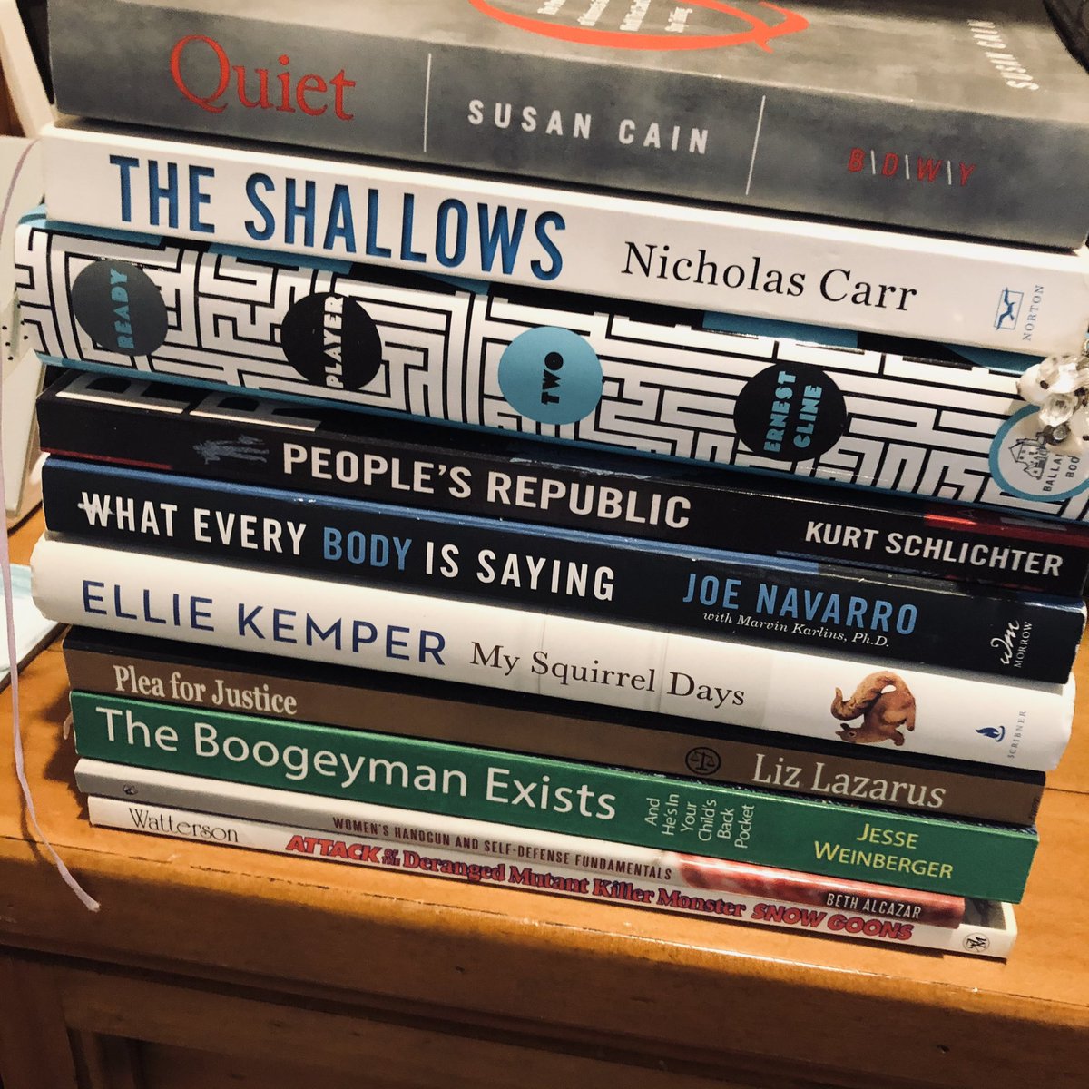 Beth619's tweet photo. What books are on your nightstand right now? 

#livefiercelylivesafely #momwithagun #pacifiersandpeacemakers #bookworm #bookwormlife #booklover https://t.co/37u031v1lb
