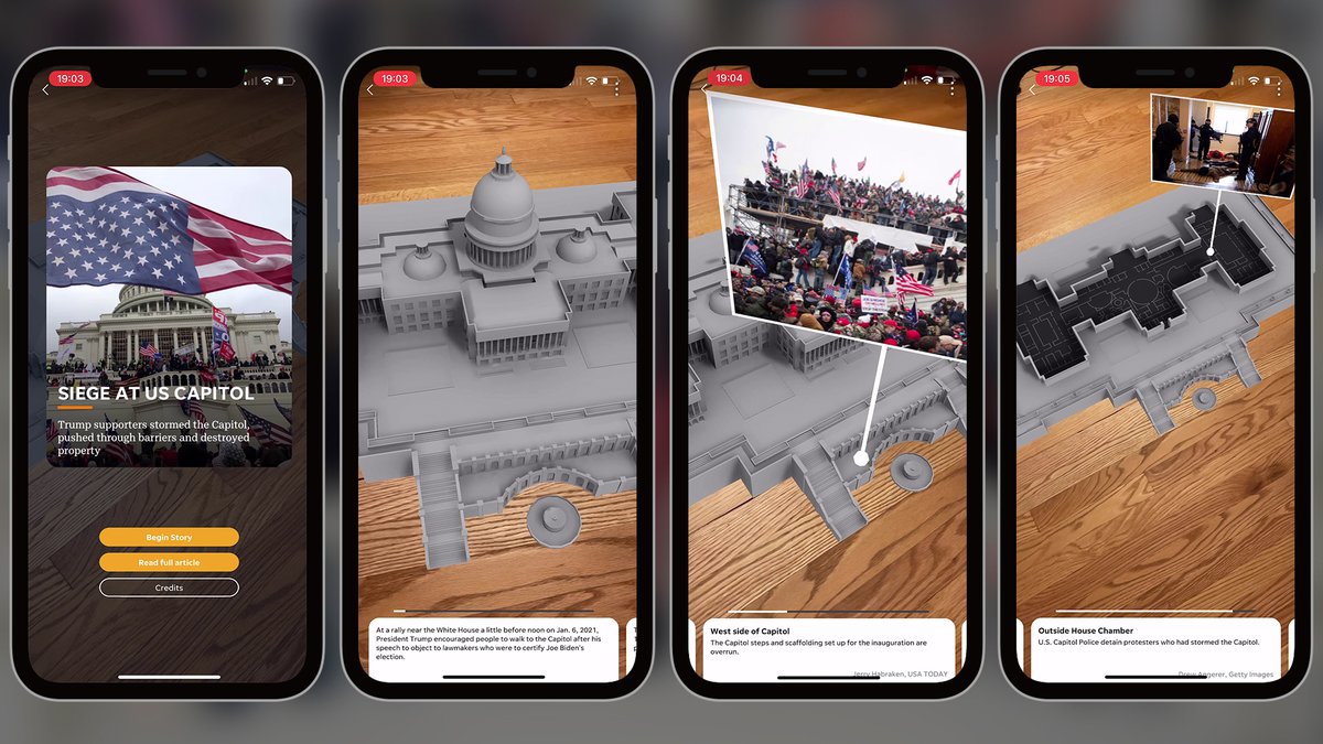 RaySotoTech's tweet image. Our most recent AR project was built and published in less than 12 hours. Most of our time was spent working closely with our photographers and fact-checkers to ensure the location of each photo was correct. Find the interactive within the @USATODAY app. usatoday.com/story/augmente…