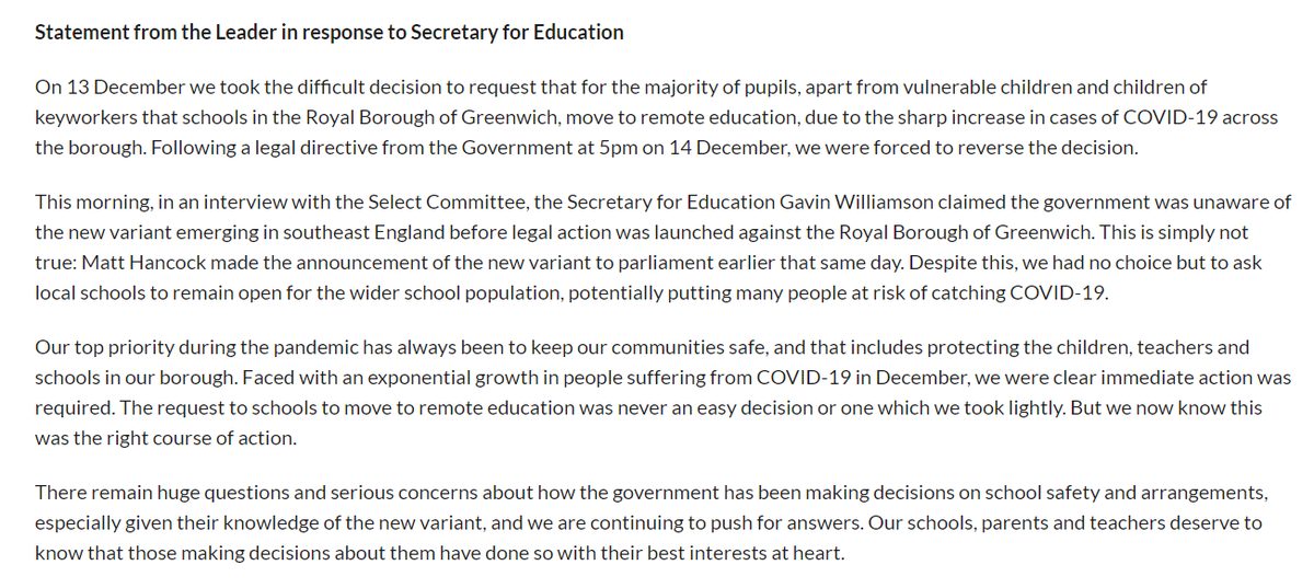 Royal Borough of Greenwich (@royal_greenwich) on Twitter photo Read our statement in response to Secretary for Education's comments at the Select Committee this morning on school closures from Leader of Council <a href="/DanLThorpe/">Dan Thorpe</a> @Matt_Morrow88 👇
royalgreenwich.gov.uk/news/article/1… Read our statement in response to Secretary for Education's comments at the Select Committee this morning on school closures from Leader of Council <a href="/DanLThorpe/">Dan Thorpe</a> @Matt_Morrow88 👇
royalgreenwich.gov.uk/news/article/1…