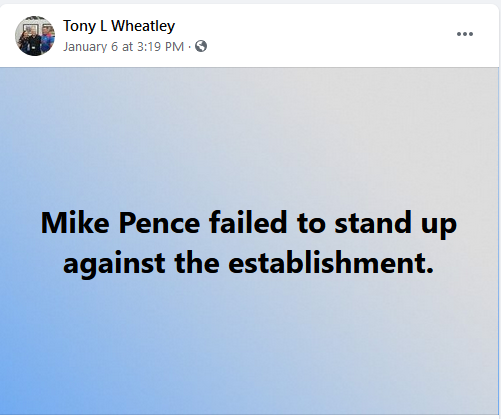 Last week, as the U.S. Capitol was attacked, Wheatley was claiming "we had people in DC" and "Mike Pence failed" because he did not overturn Electoral College votes. (3/11)