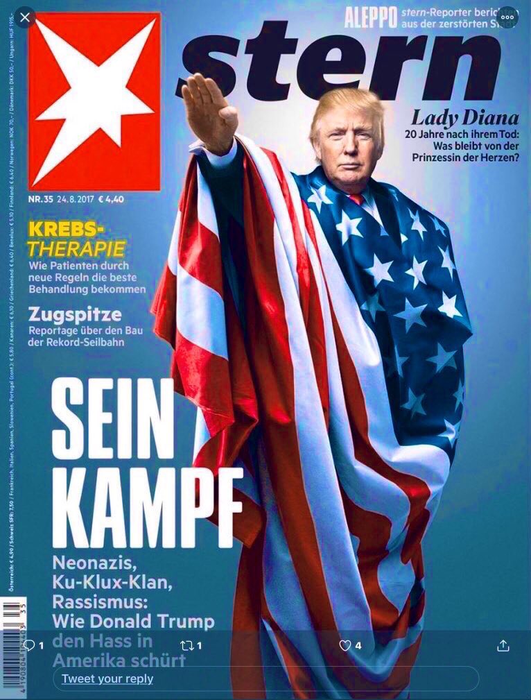 5) So this cover is from a semi-tabloid magazine in Germany, according to  @andreafeigl1. But even so, how did such a magazine still get it so damn right?! Maybe Germany  has seen this kinda fascism before...