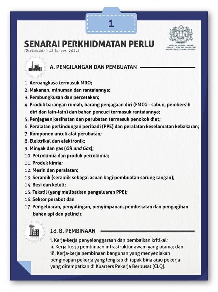 Kkmm Di Twitter Senarai Perkhidmatan Perlu Yang Dibenarkan Beroperasi Sepanjang Tempoh Perintah Kawalan Pergerakan Pkp Bermula 13 Januari 2021 Sehingga 26 Januari 2021 Klik Https T Co Dlonpvm0x0 Sumber Pejabat Menteri Kanan Kementerian