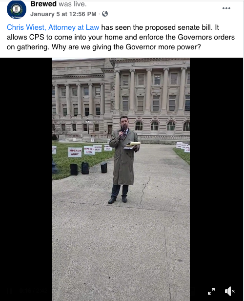 Andrew Cooperrider often uses his business Facebook page to post political messages. According to that page, Cooperrider was present at the early January 2021 rally where a sign that said “make hanging tyrants great again” was placed on the Capitol grounds. (4/11)