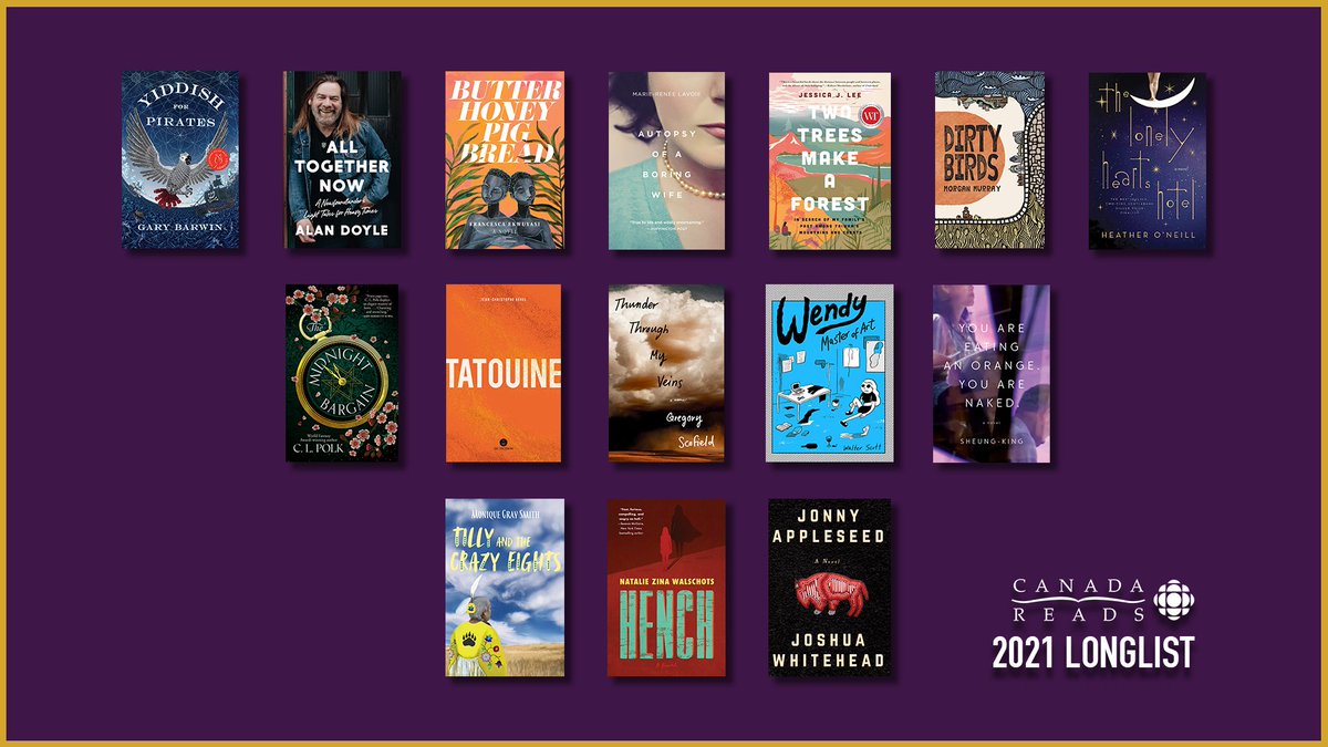 QCfiction's tweet photo. The #CanadaReads longlist has been chosen. This year's crop of #books features "stories of perseverance, discovery and resilience." Go, TATOUINE! We're so excited to be on this list. Finalists will be announced tomorrow. https://t.co/2GlLzYHwQO