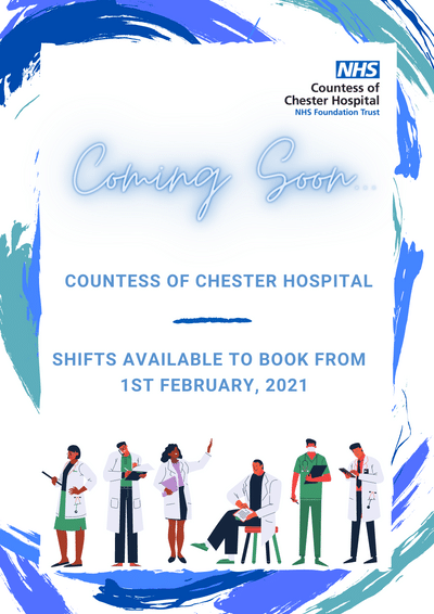Coming soon! we're delighted to announce that @TheCountessNHS will be going live on the @NW_collabbank on 1st February 2021. Download the @heypatchwork now to book shifts #welcome #countessofchester #doctorsintraining