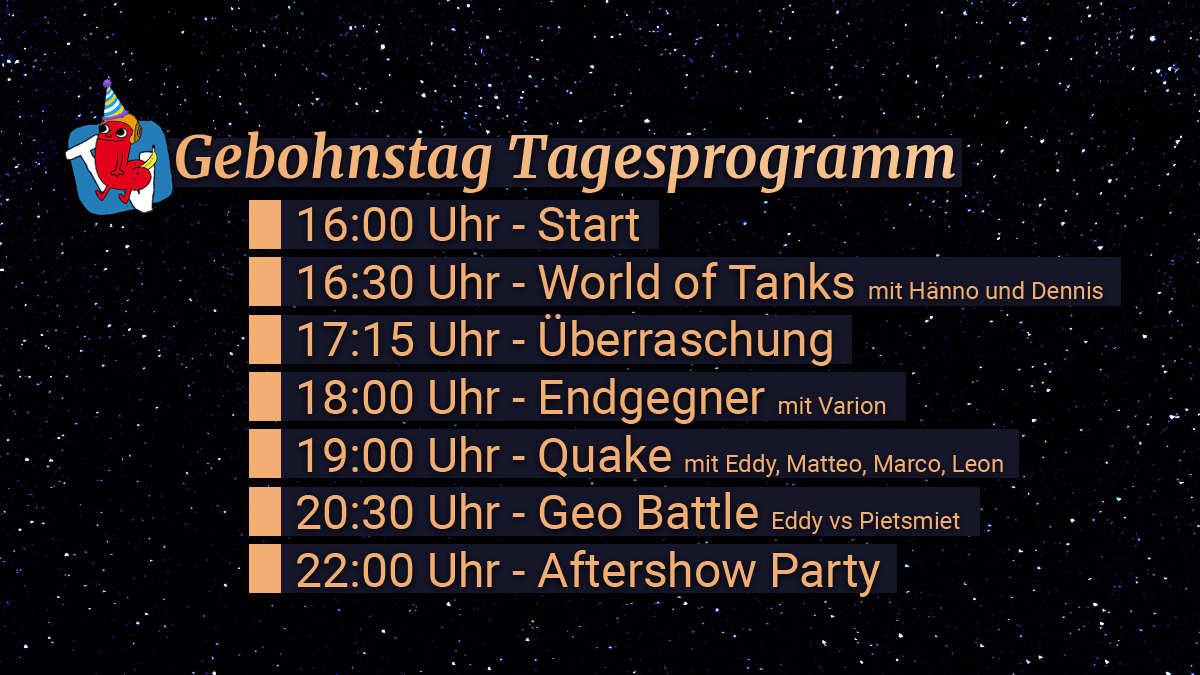 TheRocketBeans's tweet photo. Unser 6. #Gebohnstag:
Freitag (15.01.) feiern wir sechs unaufhaltbare Jahre RBTV. Ihr seid alle eingeladen! Ab 16 Uhr mit fantastischen Gästen: @HandIOfIBlood, @flovarion, @MentalMimicry, @MarcoGiesel, @BonjwaRedPanda, @SepPietsmiet, @Br4mm3n. https://t.co/IF7e1xcOfC