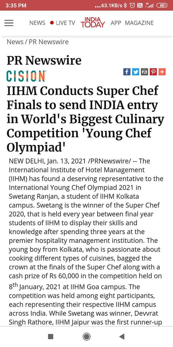 YashSol30900700's tweet photo. story of super chef Grand Finals today covered by India along with 91 other websites..#iihmrocks #VirtualEvents #ForwardTogether #iihmbest3year #culinarybattle @subornobose @AADirIIHMDELHI @IIHMHOTELSCHOOL @iihmjpr @ajitfnb @LetsMixAD @LibraryiihmJpr @directorblore https://t.co/Ga4jr8nPUU