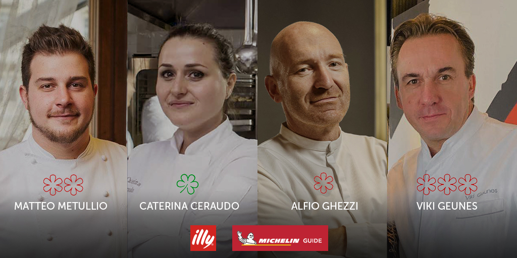 illyIT's tweet photo. Congratulazioni a Viki Geunes per la terza stella Michelin. A lui i nostri migliori auguri, così come ad Alfio Ghezzi, Matteo Metullio e Caterina Ceraudo. I nostri Chef Ambassador hanno raggiunto un traguardo professionale molto ambito: una nuova stella Michelin. #LIVEHAPPilly https://t.co/qZljQd5aIP