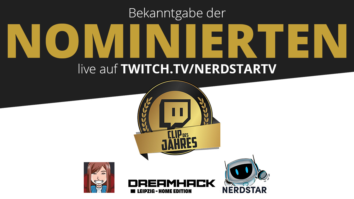 ClipdesJahres's tweet photo. Lange dauert es nicht mehr, bis wir die besten Clips des Jahres 2020 auszeichnen.
Die Nominierten werden bereits in dieser Woche vorgestellt - und zwar am 17.01. ab 18 Uhr auf dem Kanal von @NerdStarTv
#TwitchDE #ClipDesJahres https://t.co/ZLLKgtwNVD