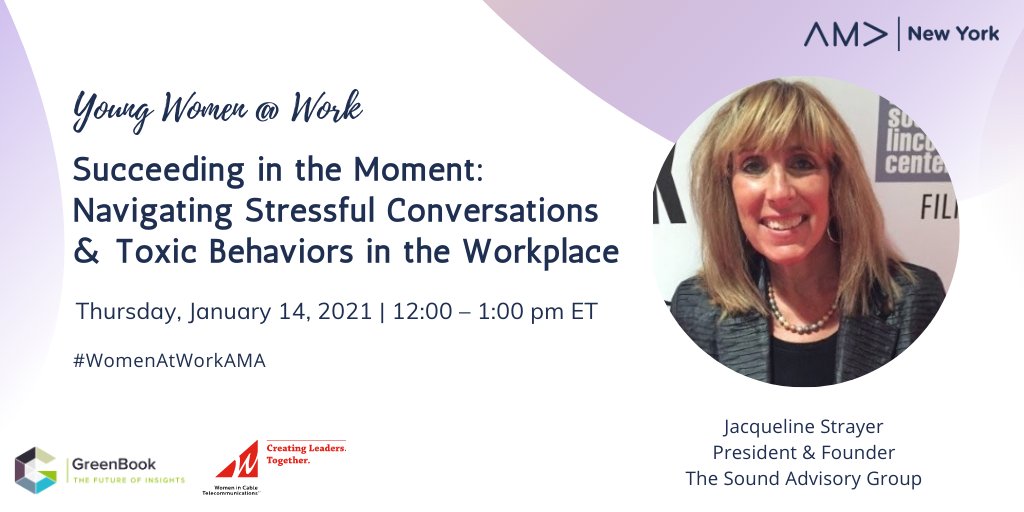 NewYorkAMA's tweet photo. Have a challenging work situation you need to work through? Join us on January 14 at 12 pm EST to learn specific tactics. Jacqueline Strayer will lead this timely workshop! RSVP Now To Manage Conflicts Better: https://t.co/8v7HdgU6Sl #WomenatWorkAMA #AMANewYork #workconflicts https://t.co/LhHk62jajT