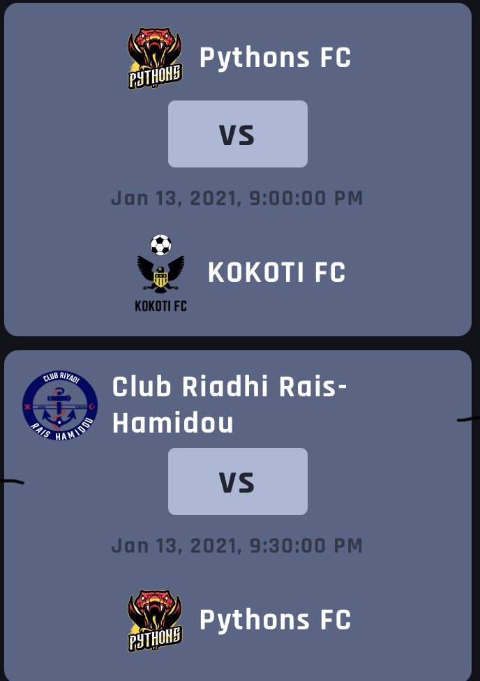 Matchday

🏆| <a href="/OfficialVPG/">Virtual Pro Gaming</a> African Champions League 

🆚| KOKOTI FC 🏟

⏰| 11:00 🇸🇩

🆚| Club Riadhi Rais-Hamidou ✈️

⏰| 11:30 🇸🇩

📺 youtube.com/c/HusseinAbuba…

برو كلوب 
#برو_كلوب