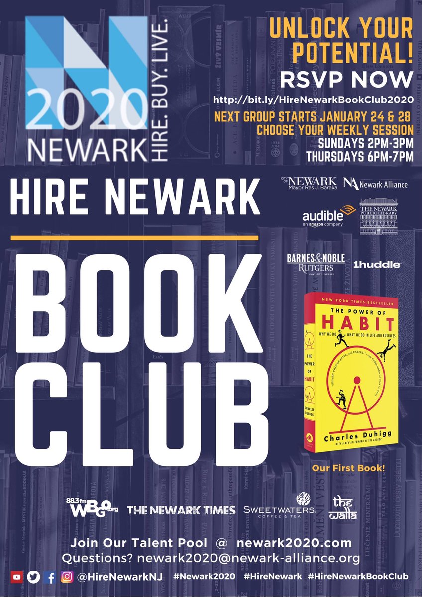 RUNewarkBooks's tweet photo. 📚JOIN NEWARK 2020's HIRE NEWARK BOOK CLUB and UNLOCK YOUR POTENTIAL!📚
RSVP HERE: https://t.co/tlUQ9ZhJtm | #HireNewark #RUNewark #RutgersNJ https://t.co/8KVJBmXyed