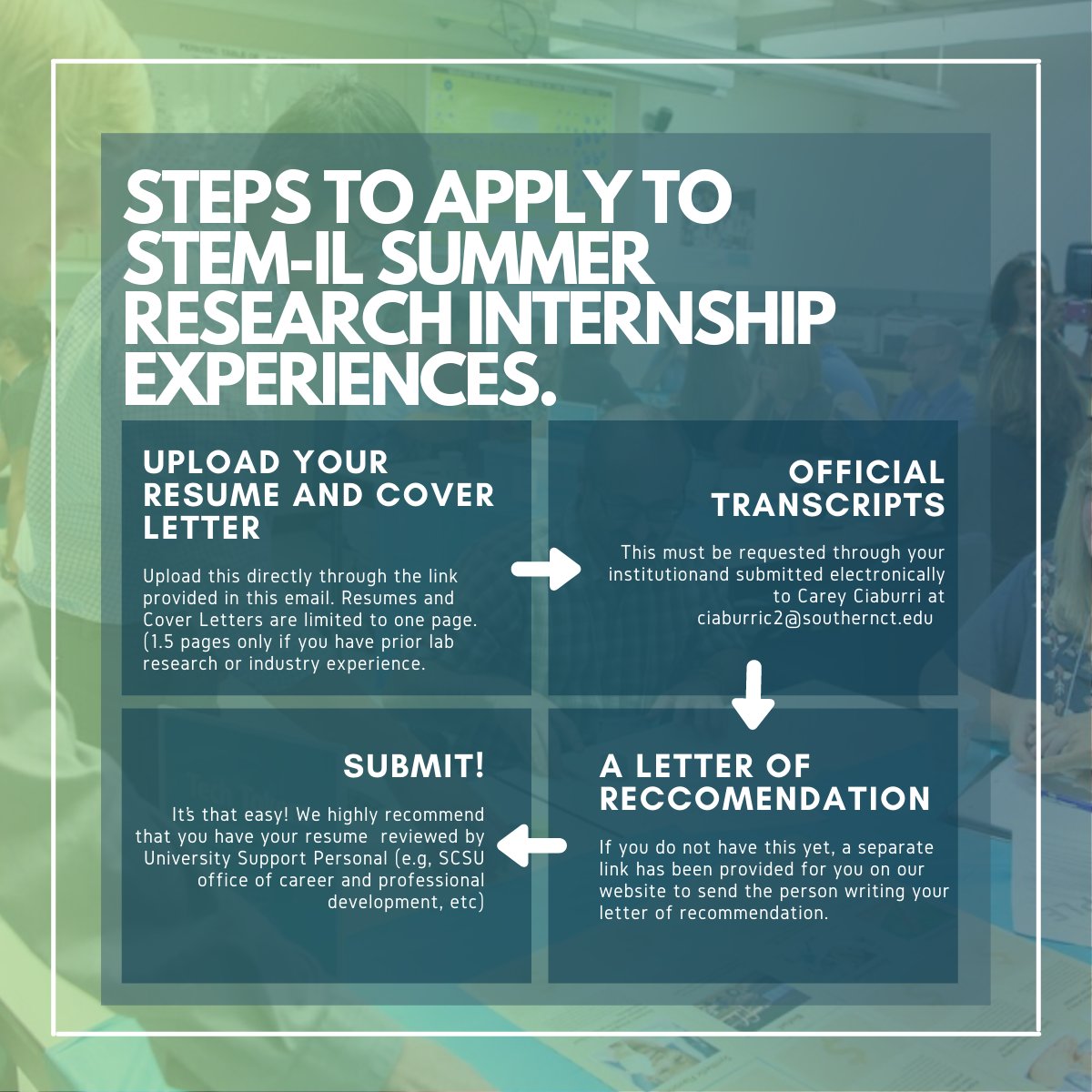 ATTENTION: Applications for STEM-IL's Summer 2021 Internship Program is due in 3 days!
*Required documents can be submitted after the deadline

Read more about this valuable opportunity here: southernct.edu/stem/career-in…
