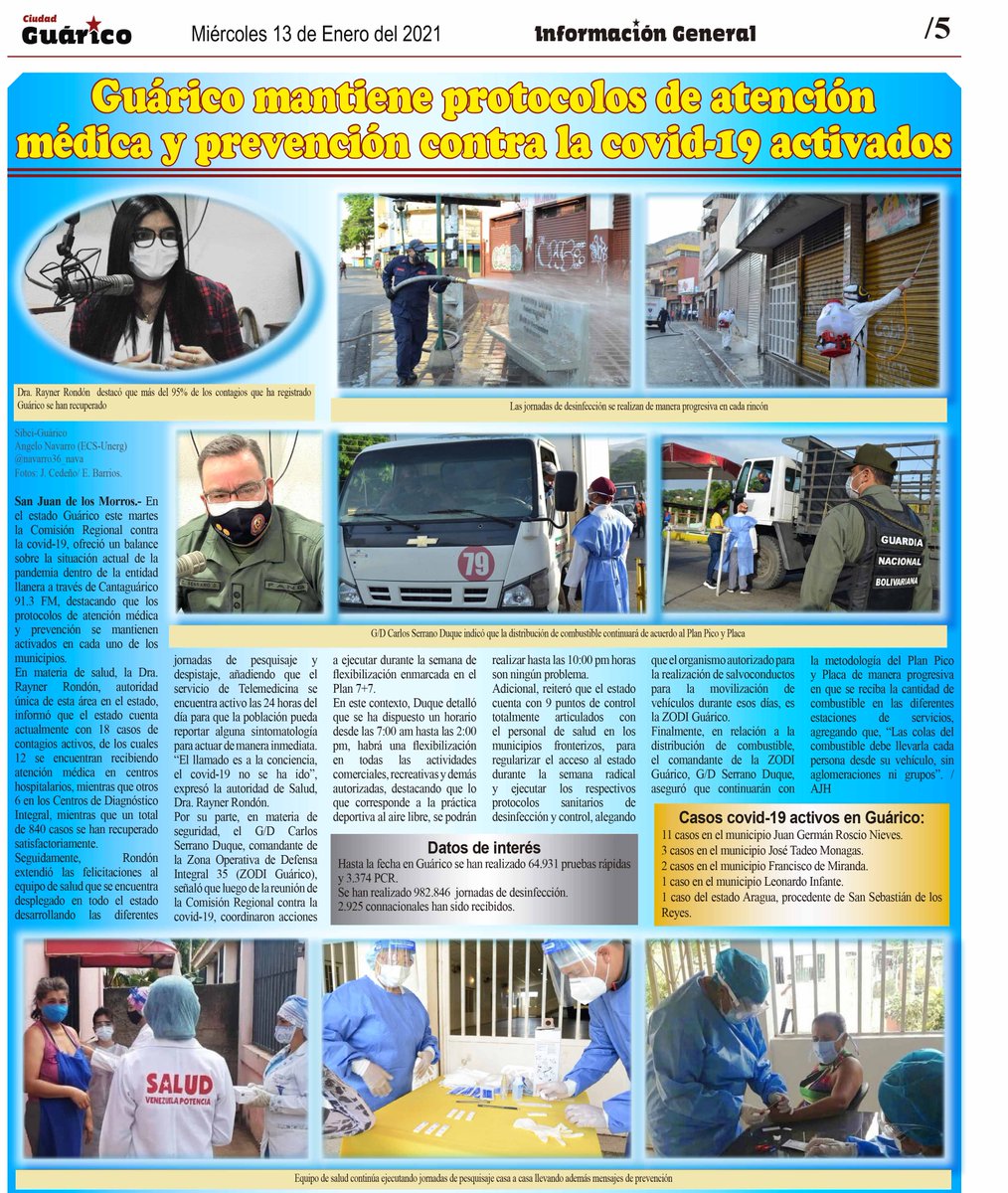 #InfoGeneral📰 Guárico mantiene protocolos de atención médica y prevención contra la Covid-19 activados 😷

#EnUnidadPatriótica
#EnCuerpoYAlmaPorGuárico