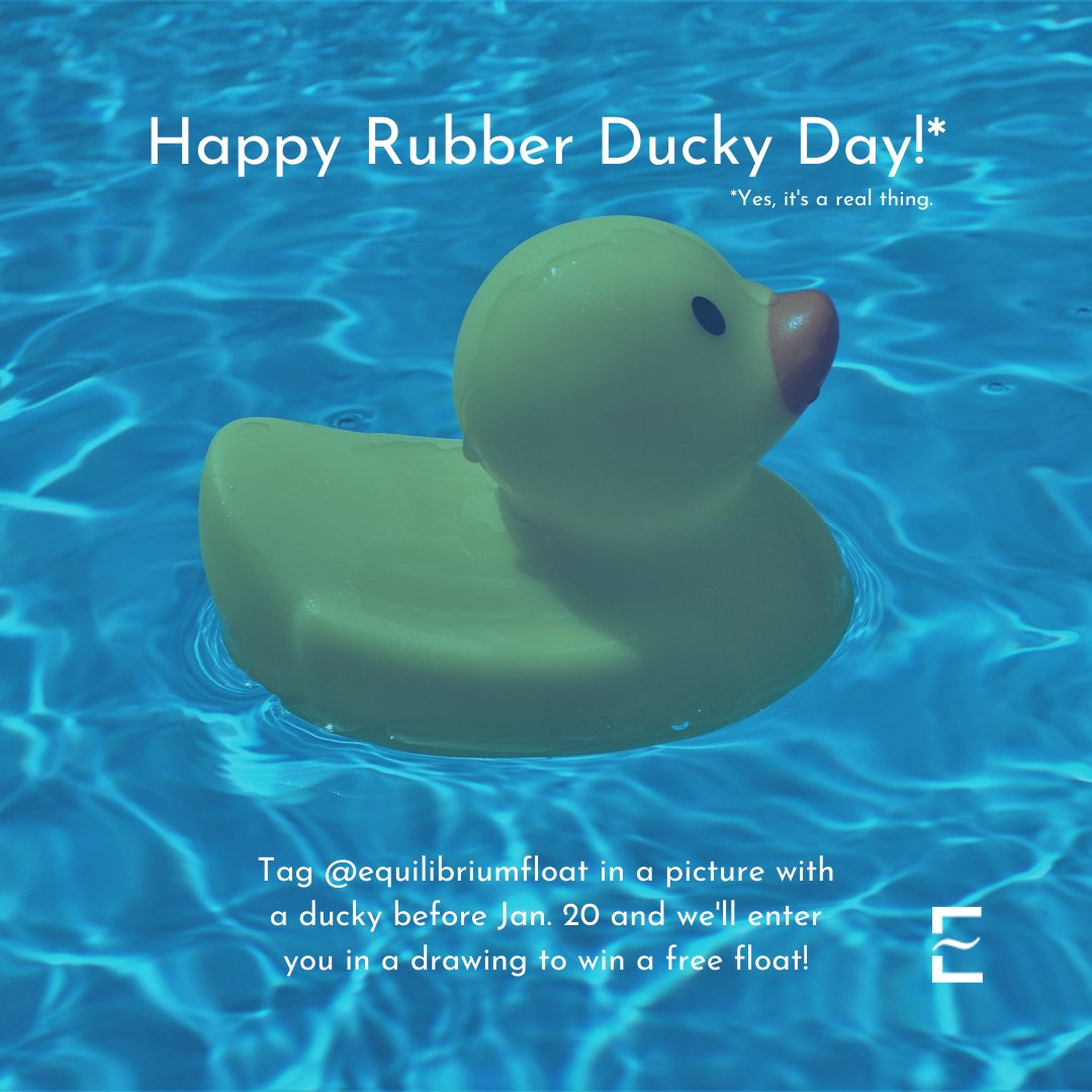 January 13th is National Rubber Ducky Day! Want to get your float on? Tag <a href="/eqfloat/">Equilibrium Float Spa</a> in a picture with a ducky in it before Jan. 20th and we'll enter you in a drawing to win a free float. #rubberduckyday #santacruz #floattherapy #floattank #giveaway #freefloat