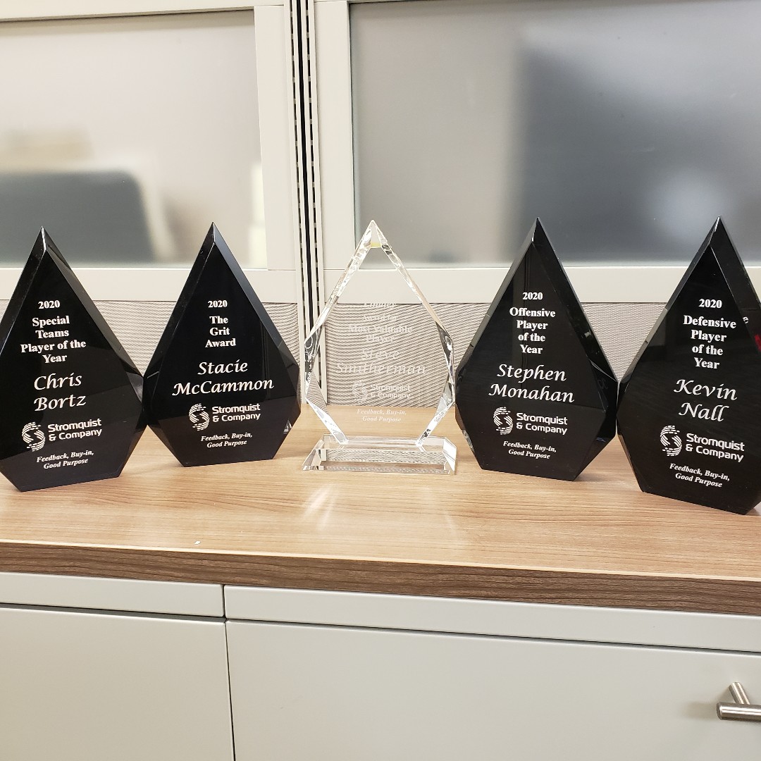 The hardware has arrived &amp; 2020 is in the books! We have a great team here! Thank you to our entire staff for all their hard work, and congratulations to all of our award winners for 2020! A big congratulations to Steve Smitherman, who took home the Sam P. Lindley MVP award!