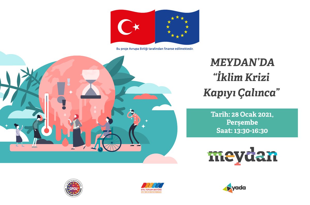 yadavakfi's tweet photo. 28 Ocak'ta #Meydanda iklim krizinin geleceğini, farklı kırılgan gruplar üzerindeki etkilerini, çözüm önerilerini, uyum ve önlemler için yapılabilecekleri keşfetmek için bir araya geliyoruz.
Ayrıntılı bilgi ve başvuru için: https://t.co/QXnSgGjJOV https://t.co/ygDL7I6m6N