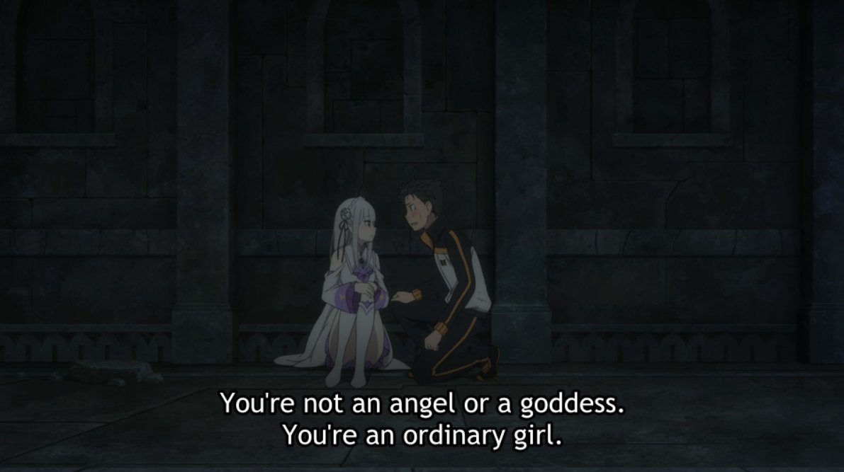 Take note of Subaru's words here — his growth is notable, and this conversation feels like a continuation of their quarrel in Episode 13, in a way.Subaru accepts all of her weaknesses & offers to walk by her side, without doing everything for her (like by taking the Trials).