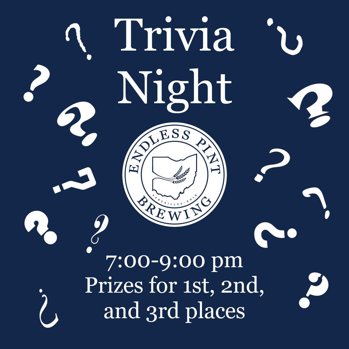 It has been over a month since our last Trivia Night, but Egghead Entertainment is back tomorrow at 7pm!  Please call ahead to reserve your teams spot.  Prizes for 1st, 2nd, and 3rd places!

#EndlessPintBrewing #TriviaNight #EggheadEntertainment #IndependentBeer #OhioBeer #🤘