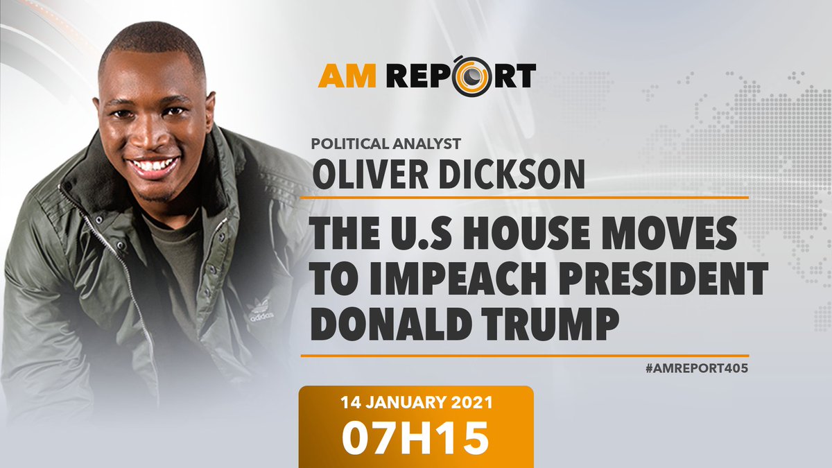 Newzroom405's tweet photo. Political analyst, Oliver Dickson will be on #AMReportOn405 to speak about The House of Representatives' motion to impeach President Donald Trump for a second time. 

Catch him at 07:15 on January 14 only on #Newzroom405. https://t.co/HEXrUIlPMP
