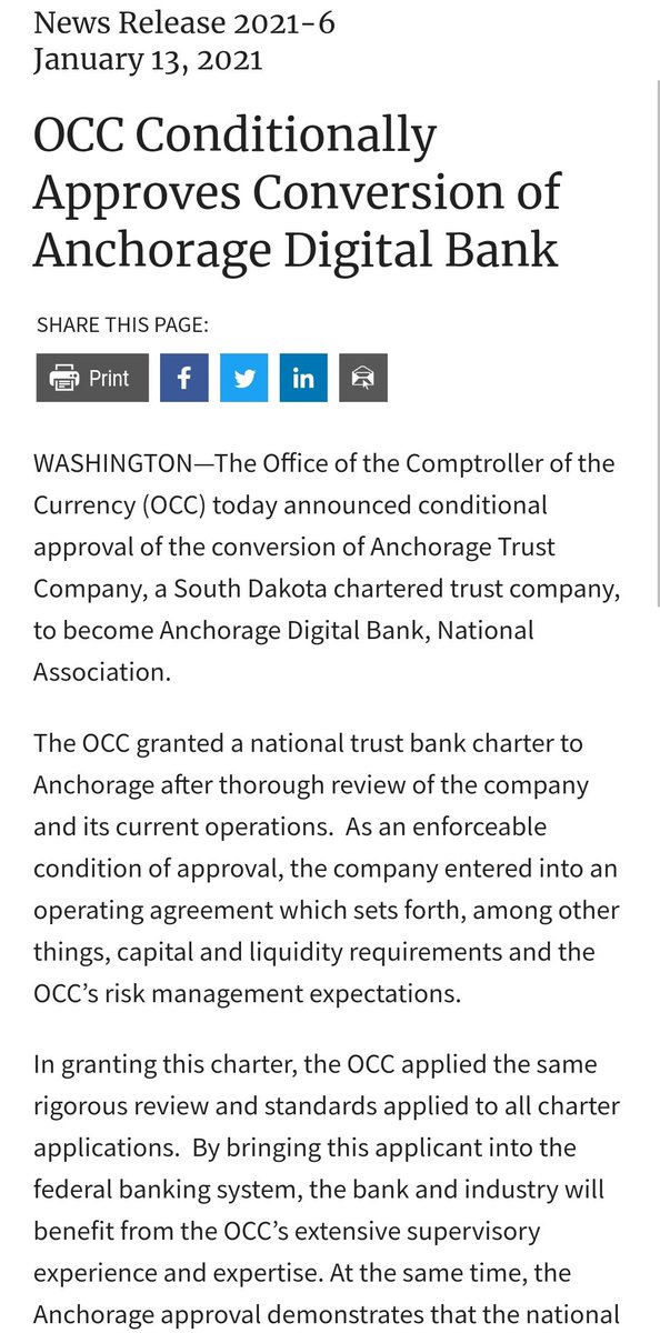 The Cryptic Poet (@1CrypticPoet) on Twitter photo 2021-01-13 20:24:04 đŸ”¥ JUST IN: XRP custodian Anchorage just became the fist federally chartered digital asset bank by obtaining national bank charter from from OCC occ.gov/news-issuances… #XRP #XRPCommunity #crypto #blockchain đŸ”¥ JUST IN: XRP custodian Anchorage just became the fist federally chartered digital asset bank by obtaining national bank charter from from OCC occ.gov/news-issuances… #XRP #XRPCommunity #crypto #blockchain