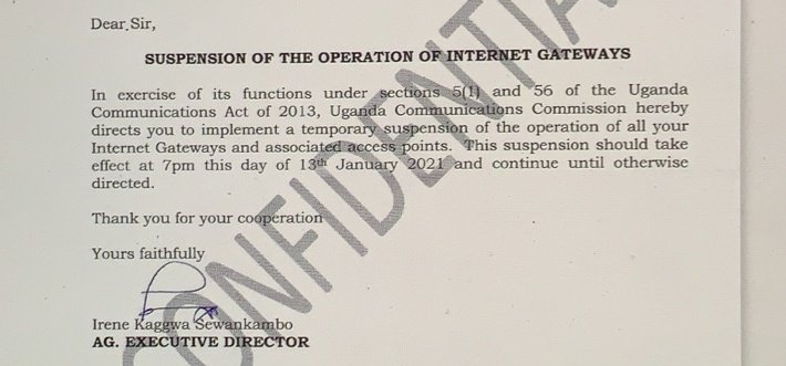 The government of #Uganda has ordered #Internet service providers to shut down all international gateways until further notice. We are completely cut off from the world. https://t.co/kZEpqbhRPM