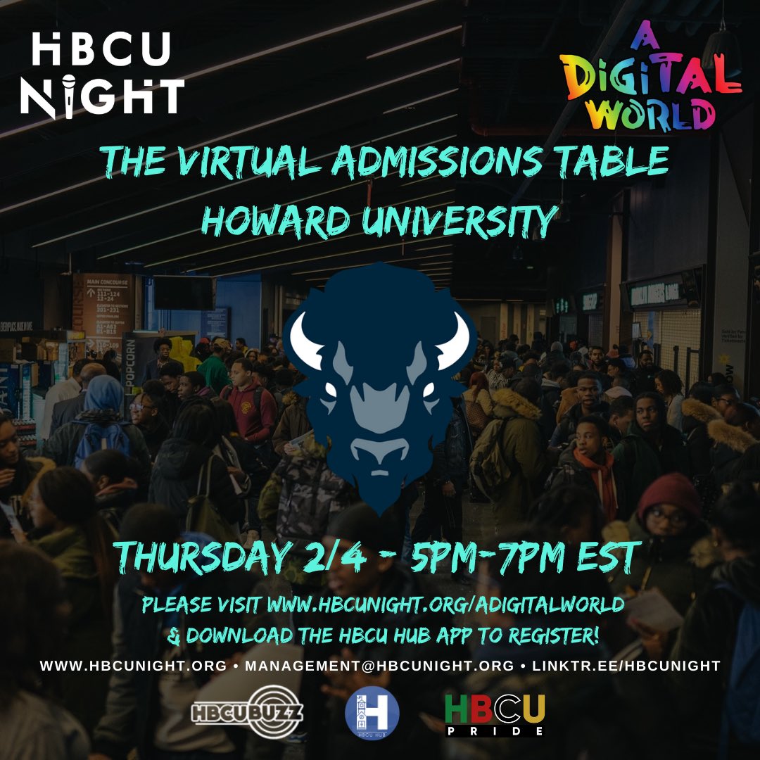 hbcunight's tweet photo. We’re back in February with our new segment, #TheVirtualAdmissionsTable !! Prospective College Students (ages 14+) can register today by visiting the link in our bio! @HowardU is on the clock!
#HBCUNight #ADiGiTALWORLD #TheVirtualAdmissionsTable #InfoSession #HowardUniversity https://t.co/b8hs7kLoP9