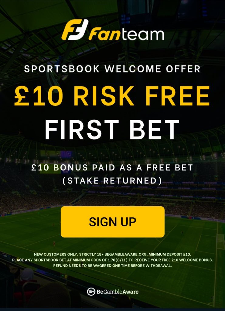 FanTeamOfficial's tweet photo. 🇬🇧 NEW U.K. CUSTOMER OFFER 🇬🇧

If you’re new to #FanTeam or have not made your first deposit, check out our new U.K. Welcome Offer!

1️⃣ Make your first deposit of £10

2️⃣ Bet £10 on the SportsBook

3️⃣ Receive a £10 FREE BET

SIGN UP 👉 https://t.co/yrtnciI49X

[18+ BeGambleAware] https://t.co/dbafqr6BJa