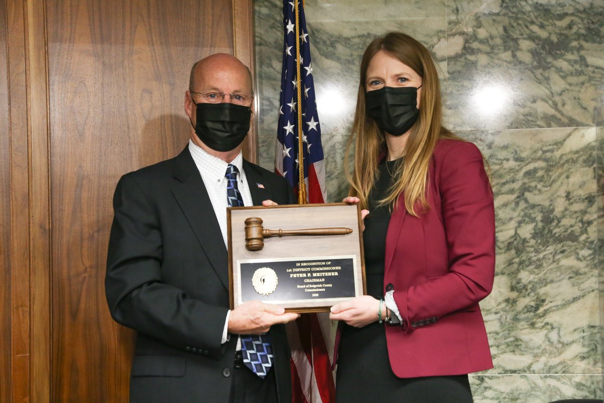 Commissioner <a href="/laceycruse/">Lacey Cruse</a> recognized Commissioner <a href="/PeteMeitzner/">PeteMeitzner</a> for his service as the 2020 Chairman during the Board of County Commissioner meeting this morning.