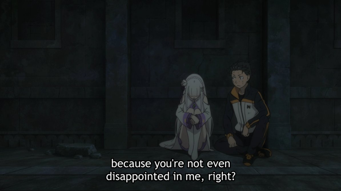 Her self-worth is in shambles, and the kindness & understanding shown to her by Subaru & Puck come off as unreasonable & scary.This scene, from this point on, is all about getting Subaru's feelings through, re-establishing a healthy communication, & not have her rely on anyone.