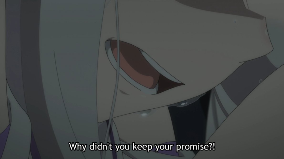 Her self-worth is in shambles, and the kindness & understanding shown to her by Subaru & Puck come off as unreasonable & scary.This scene, from this point on, is all about getting Subaru's feelings through, re-establishing a healthy communication, & not have her rely on anyone.