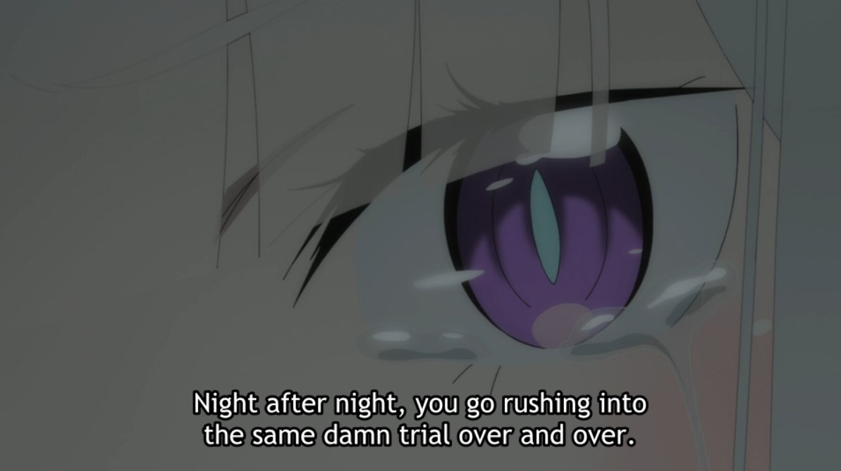 I love the directing choice here — Emilia's incomprehension of Subaru's love is conveyed through the shots hiding his eyes, as he tells her exactly why he fell for her.