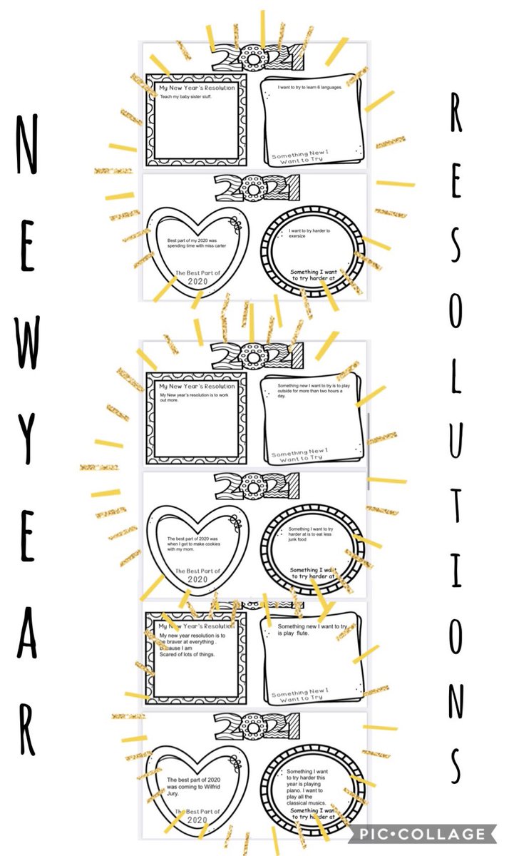 MissFryday's tweet photo. We started the new year off right by celebrating the positives in 2020 and creating goals and resolutions for the new year! Ss were so creative with their ideas! 🎉 #virtuallearning @WilfridJuryPS https://t.co/eEXitFk47u