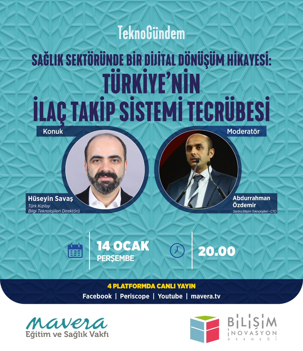 Bu haftaki TeknoGündemimiz "Türkiyenin İlaç Takip Sistemi Tecrübesi" Sn. Hüseyin Savaş 'ın katılımı ve Sn. Abdurrahman Özdemir'in moderatörlüğünde 14 Ocak Perşembe saat 20:00 'de canlı gerçekleşecek programımıza katılımınızı bekliyoruz!

Link: lnkd.in/dz77fff
