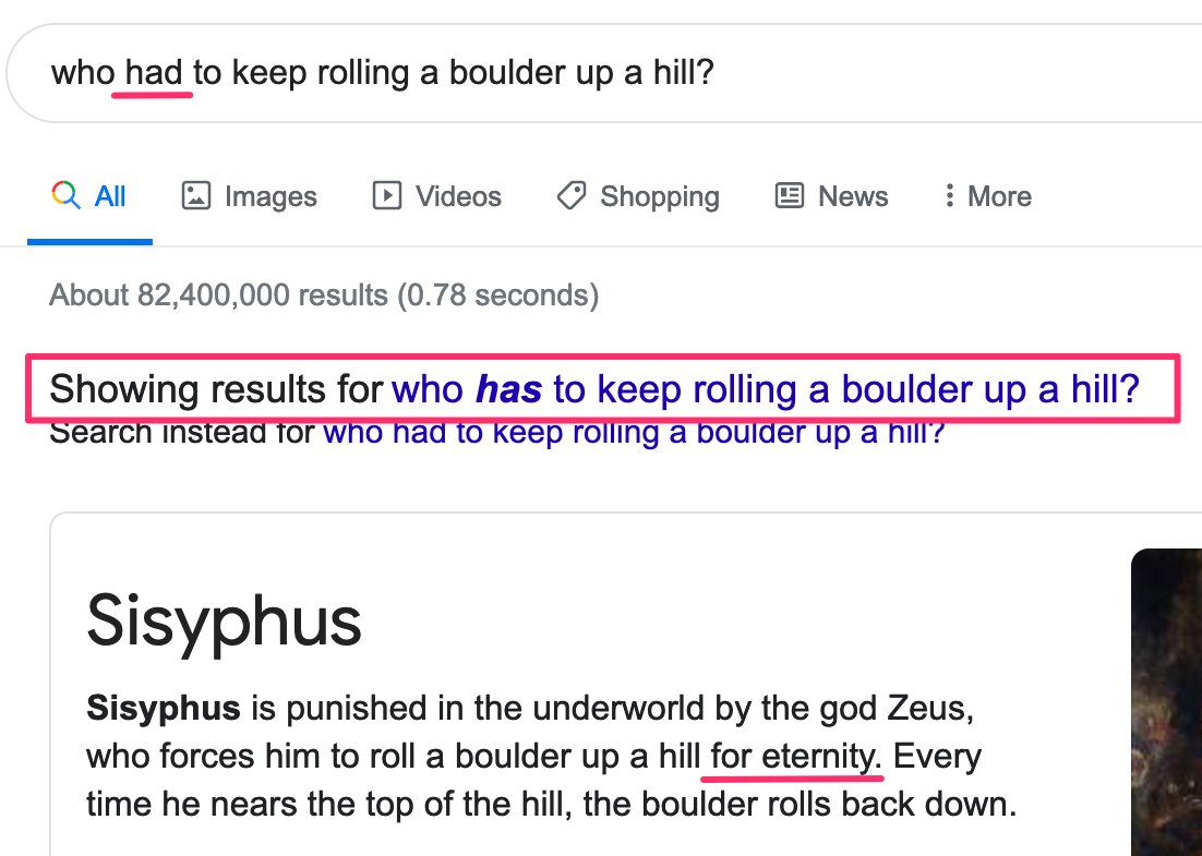 sethkimball's tweet photo. Google correcting my search like: You know what "for eternity" means, right? https://t.co/LrViGTGvlD