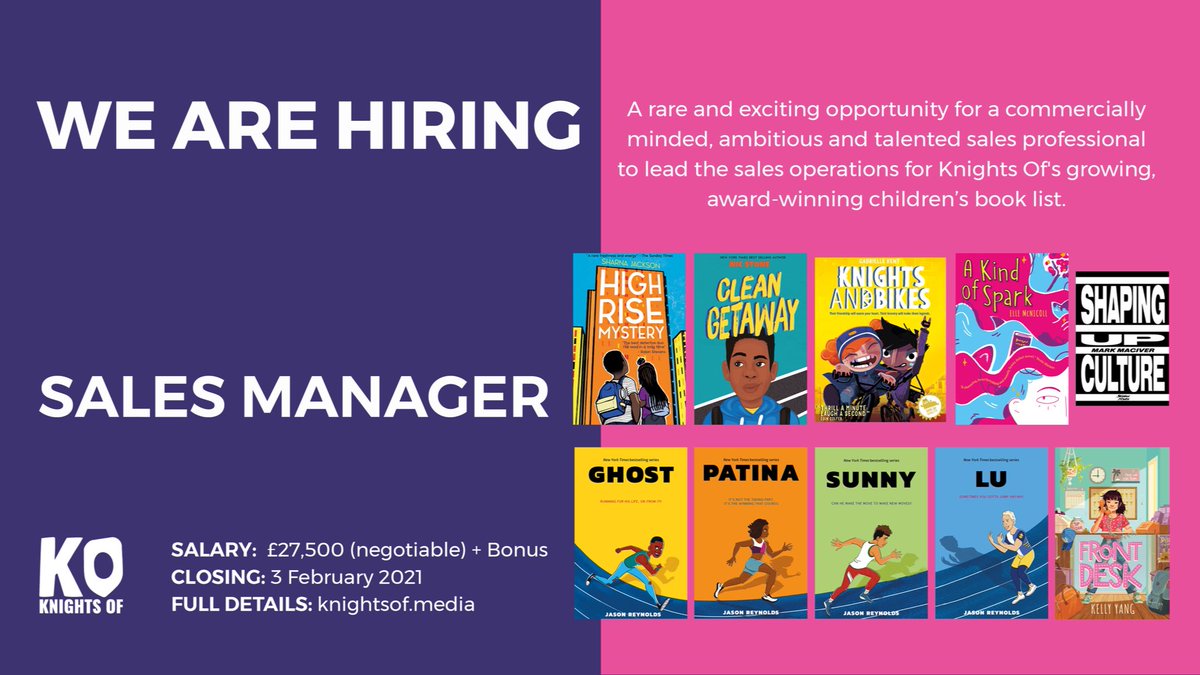 _KnightsOf's tweet photo. WE ARE HIRING: come join us!!

We are looking for a Sales Manager to help us grow our children’s book list: someone passionate about making commercial space for inclusive books

It’s a unique role with near endless scope for growth and change. APPLY!

👉🏾 https://t.co/fzWeaReqAy https://t.co/t9soIlxGdX