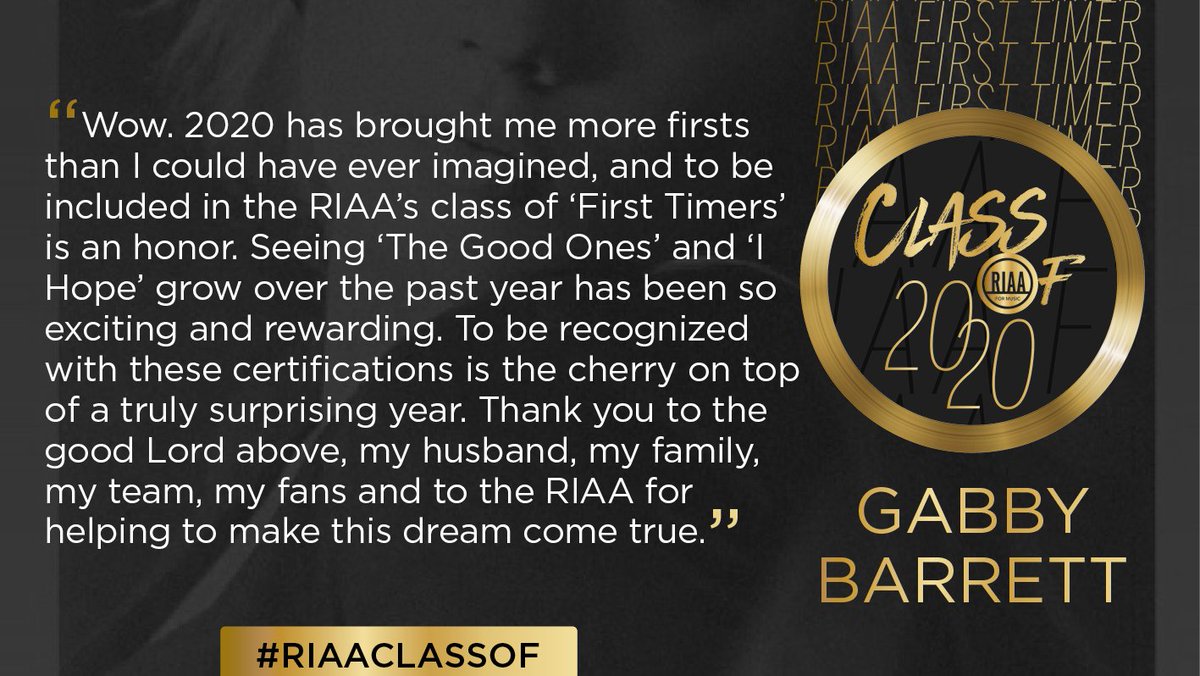 Gold & Platinum 📀💿 Awards are earned by the best of the best . See 👀 what @GabbyBarrett_ says about becoming a part of the prestigious group, #RIAAClassOf 2020 🎤. See the full list at bit.ly/RIAAClassOf2020 @WarnerMusicNash