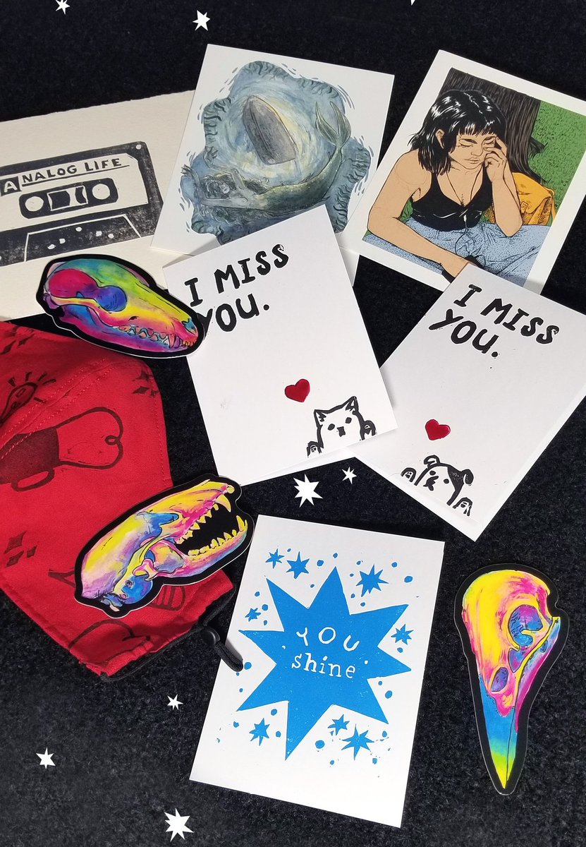 berryraindropp's tweet photo. for the past while i've been working on a shop update and it's live now! new linocut cards, art prints, stickers, and face masks can be found at  https://t.co/MF4g7oBTGl !!! https://t.co/dZHkHmBW5e