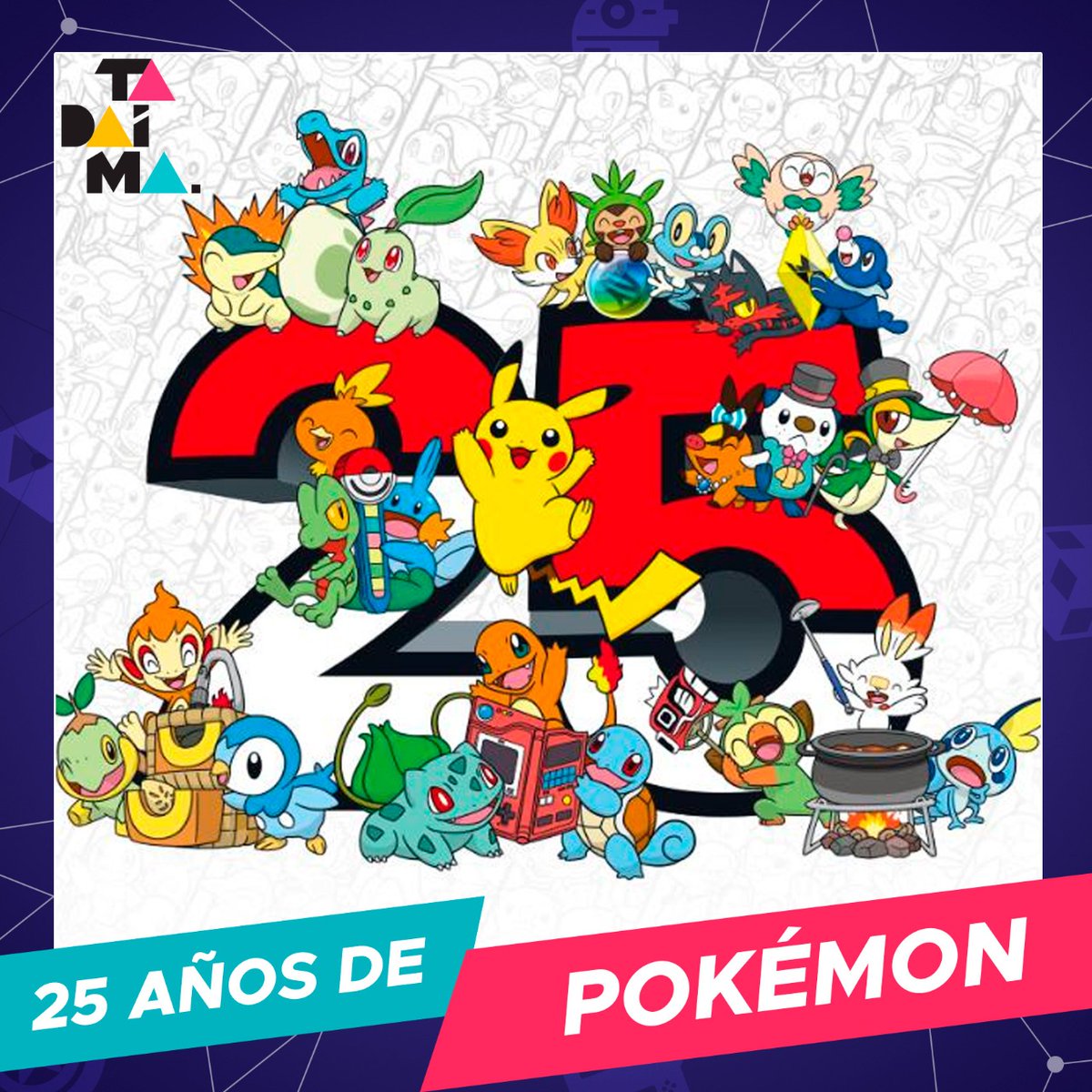 TadaimaMx's tweet photo. ¡25 años de una de las franquicias más exitosas y queridas de todo el mundo! ⚡️✨

¡Felicidades, #Pokémon! 

¡Compártenos cuáles son tus Pokémon favoritos! #Pokemon25 https://t.co/DKE2LDwjU6