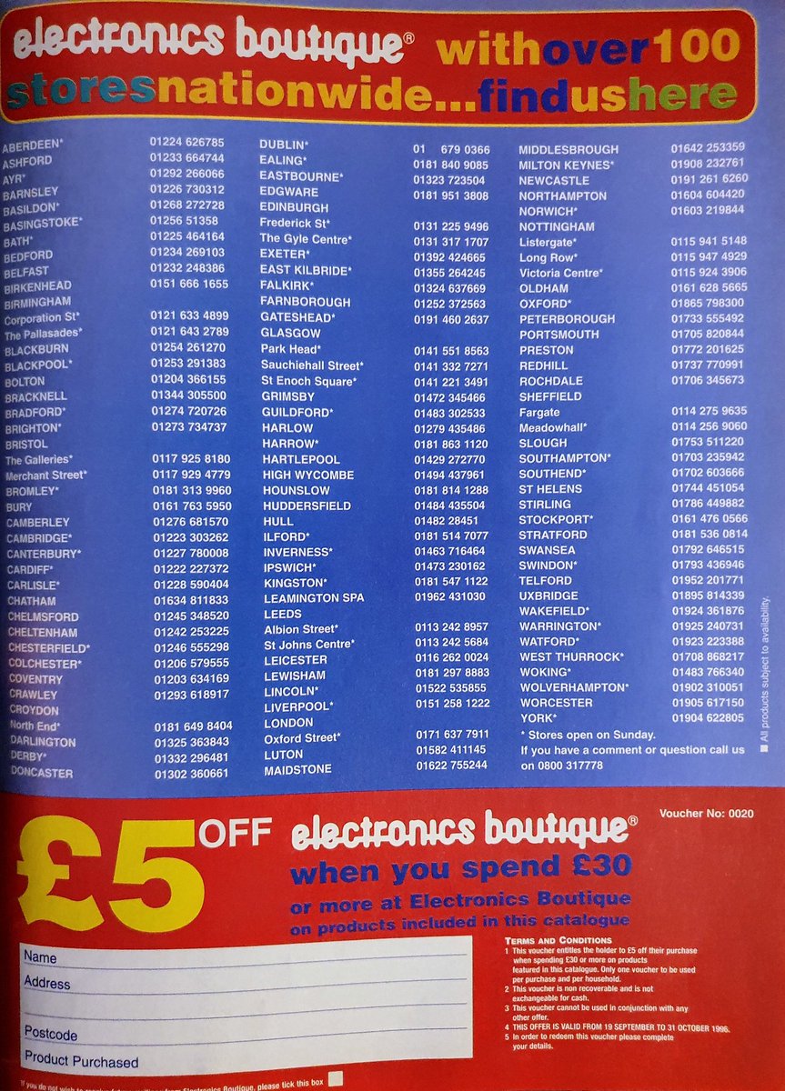GamesmasterSaid's tweet photo. Further Electronics Boutique catalogue listings, including Sega Saturn, Tomb Raider, and more PS1 titles. (Pt. 2/2)
#Nights #FightingVipers #TunnelB1 #SegaWorldwideSoccer97 #Exhumed #Gunship #ProPinball #AndrettiRacing #DieHard #FIFA97 #SovietStrike #Playstation https://t.co/dwlTrHA6l3