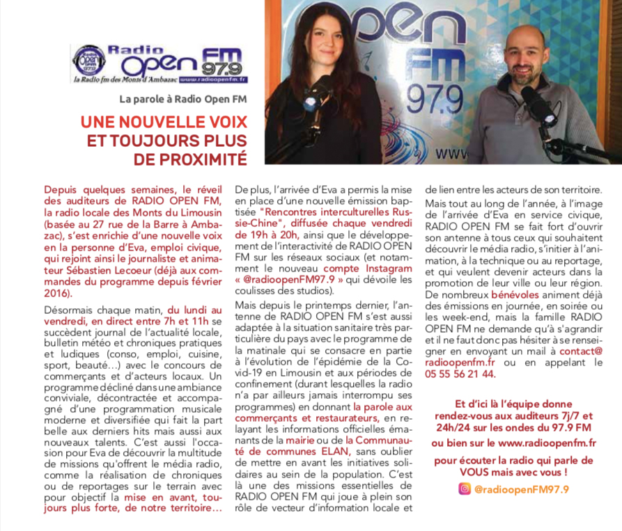 RadioMatin87's tweet photo. Merci à la @mairie_ambazac pour l'article sur @radioopenfm, le "Radio matin" et son équipe composée de @EvaF87 et @SLECOEUR (en direct du lundi au vendredi de 7h à 11h). A lire dans le bulletin municipal de Janvier. https://t.co/mefUzgwUK8