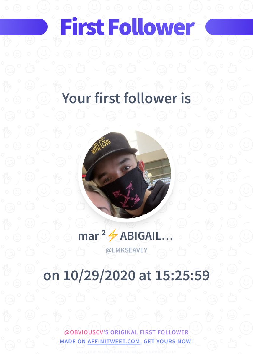 ✨ First Follower

I just discovered my first follower on Twitter, it's LMKSEAVEY and they followed me on 10/29/2020 at 15:25:59!
Who's your first follower?

➡️ affinitweet.com/first-follower