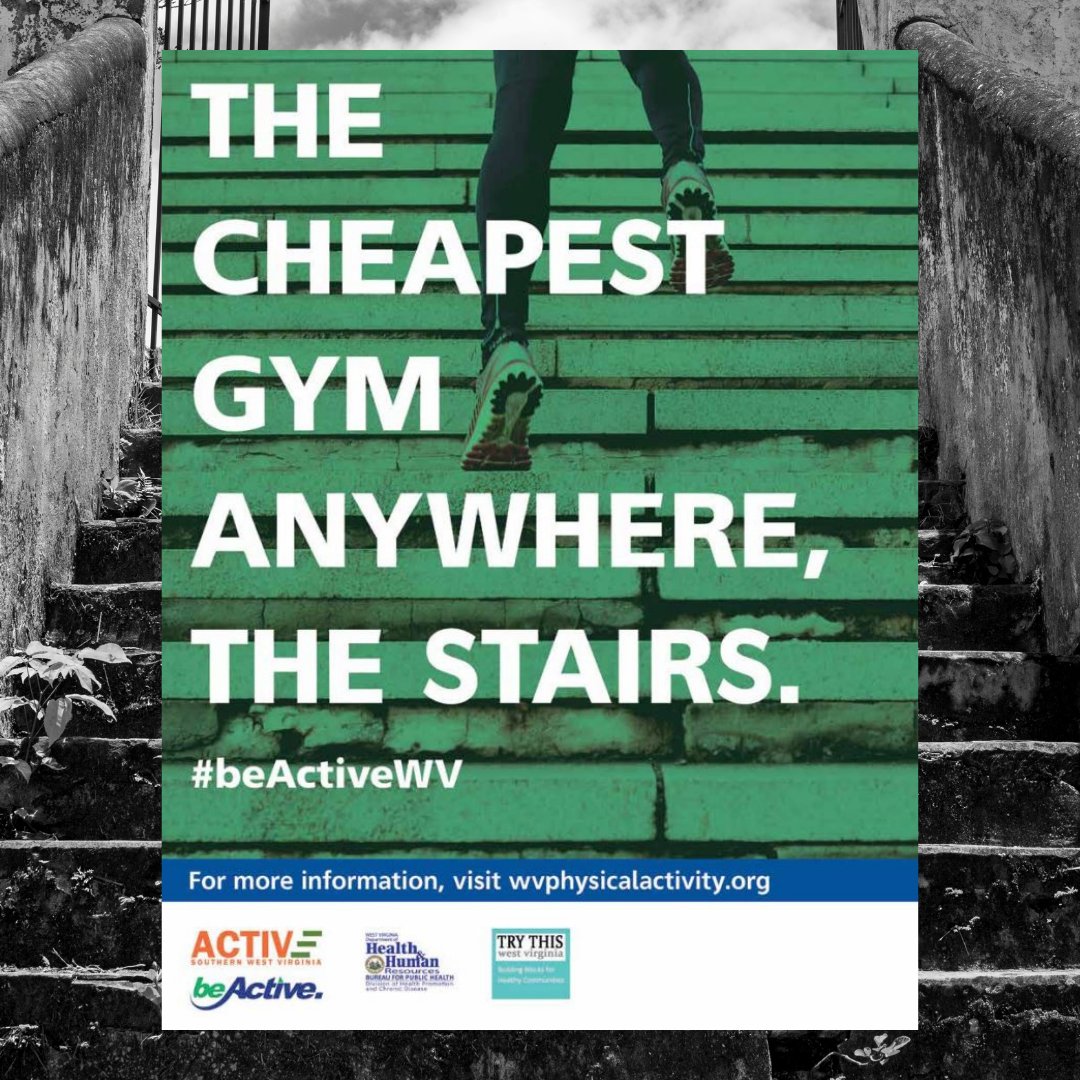 BeActiveWV's tweet photo. January 13th is National Take the Stairs Day! Stair climbing is a great way to burn calories but is also a simple way to improve your overall health.
How will you #BeActiveWV ?
#activepeople #activeplaces #takebackourhealthwv #TakeTheStairs https://t.co/ZN7fovTsDL