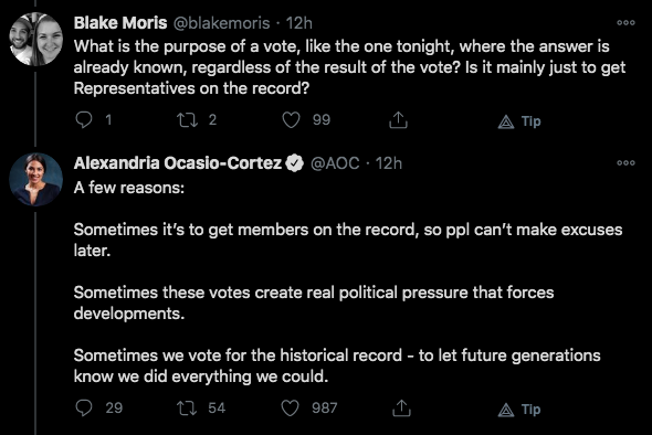briebriejoy's tweet photo. This is a good answer.

And it was as true for #MedicareForAll as it is for impeachment. 

15 million people have lost their employer-based healthcare bc of COVID.

87 million are un/underinsured.  

68k preventable deaths per year.

That's why we argued to #forcethevote https://t.co/3pl8ubb7Oc