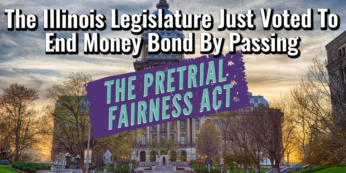 endmoneybond's tweet photo. The Illinois house has just voted in support of the Pretrial Fairness Act! Our bill to #EndMoneyBail is being sent to @GovPritzker’s desk!

This is only possible because of the incredible amount of work communities across the state have done to make this dream a reality. https://t.co/hPwj9RRWNO