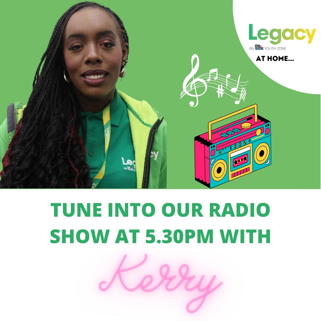 LegacyYZ's tweet photo. It's mid-week, and to de-stress from your school/college work - why not tune into our latest radio show every Wednesday with Kerry from 5.30-6.30pm. 🎶📻💚
Tune in from 5.30pm today - link in bio!
.
.
.
.
.
.
.
.
.
.
#legacyyouthzone #legacyathome #legacyradio #communitiescan https://t.co/UxVJXq6d4Y