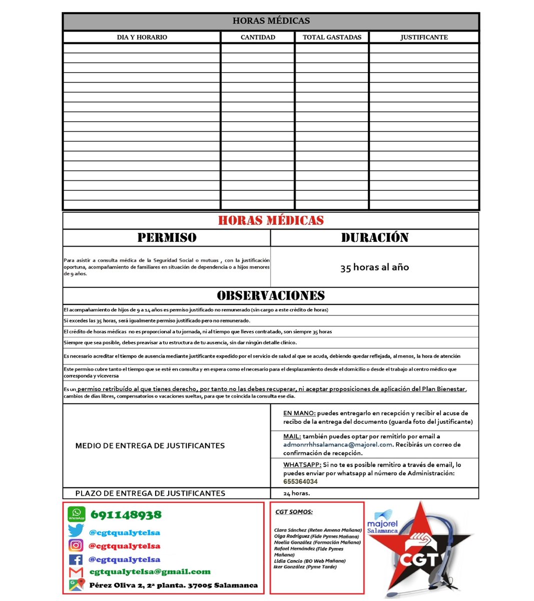 cgtmajorelsal's tweet photo. Hemos elaborado un #calendario para control de #horarios , #festivos , #compensatorios , #vacaciones , #excedencias , un sumatorio de #horasmedicas ...
Y además, en el mismo archivo tenéis el detalle de los #procedimientos más importantes, condiciones y formas de petición... https://t.co/TgPEfgvtsB
